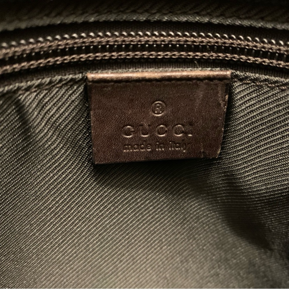 Authentic GUCCI Tote BAG Signature GG Canvas Fabric, Brown Leather Trim Purse - Picture 14 of 16